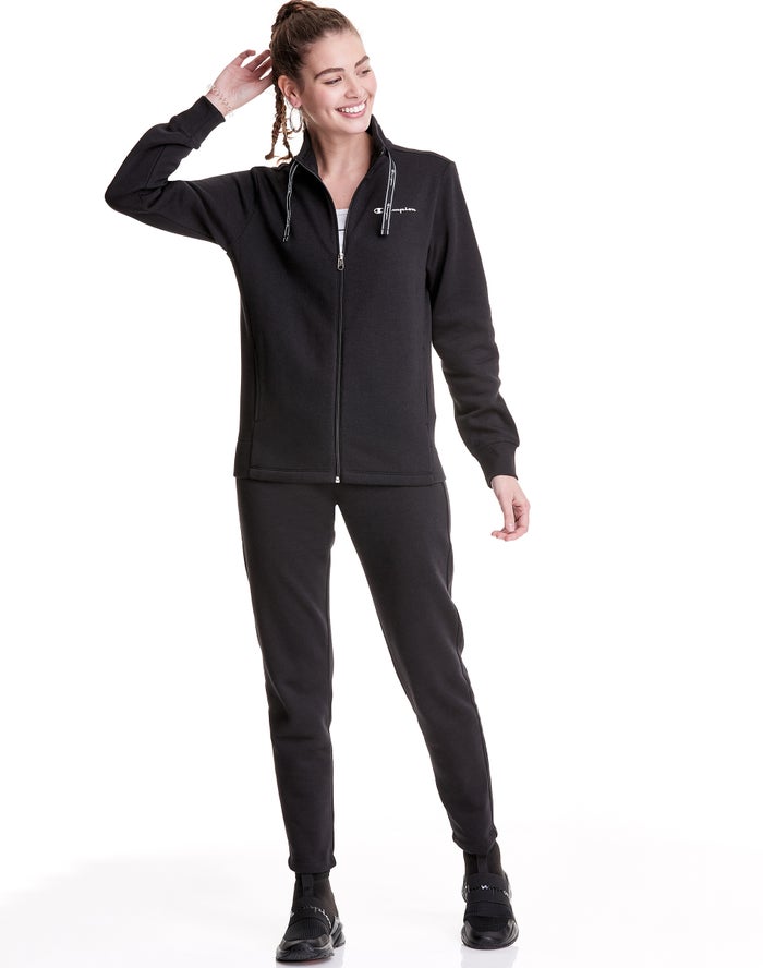 Champion Womens Sweatsuits NZ - Zip-Up Script Logo Black ( 2578-WFEMA )